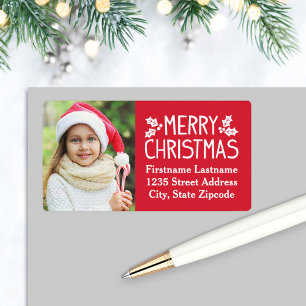 Photo Return Address Label Merry Christmas
