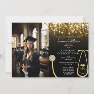 Photo RN Nursing Gold Graduation Celebration Invitation