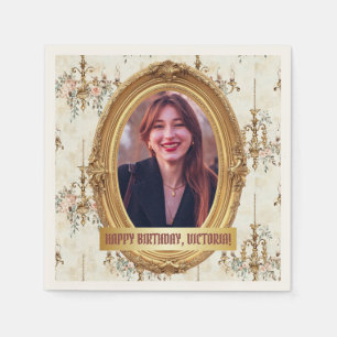 Photo Rococo Soft Renaissance Gold Birthday Party  Napkin