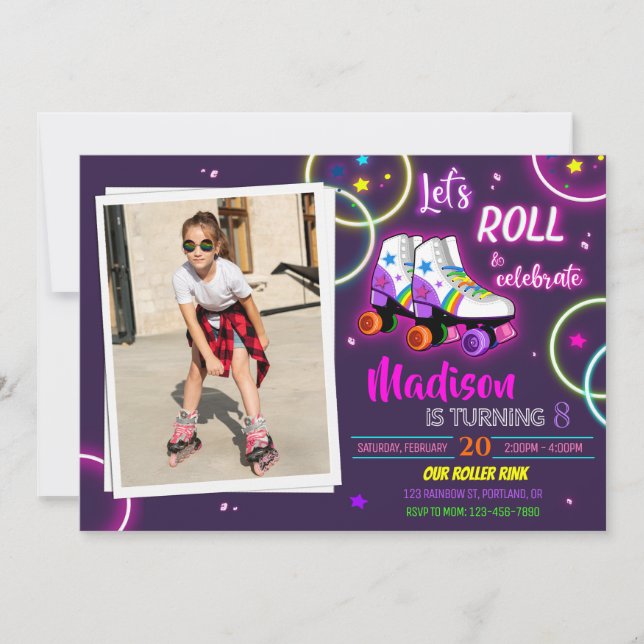 Photo Roller birthday invitation Girl party invite (Front)