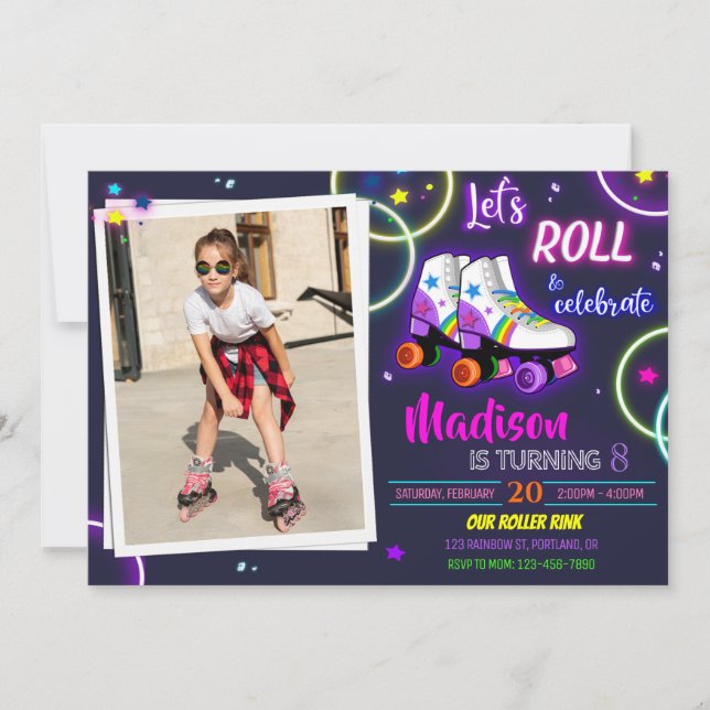 Photo Roller birthday invitation Girl party invite (Front)