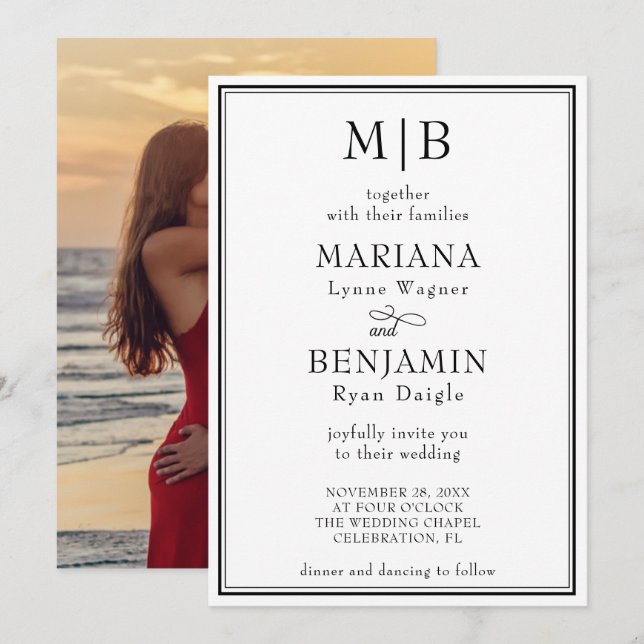 Photo Romantic Modern Classic Wedding Invitation (Front/Back)