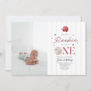 Photo Rookie Baseball cap Boys 1st Birthday  Invitation