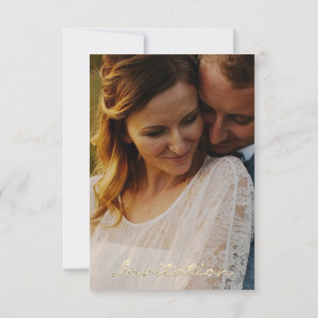 Photo Rose Engagement Wedding Faux Gold Sepia Invitation (Back)