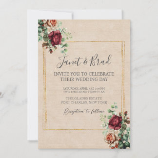 Photo Rose Floral Eucalyptus QR Code Wedding Invitation