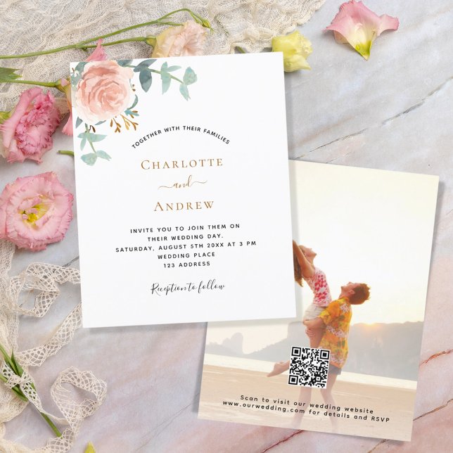 Photo rose floral photo QR RSVP wedding invitation (Creator Uploaded)