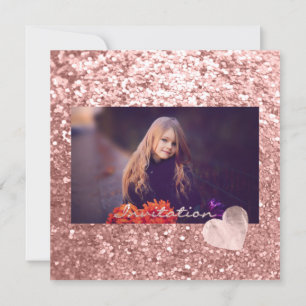 Photo Rose Glitter Bridal Heart Birthday 16th Invitation