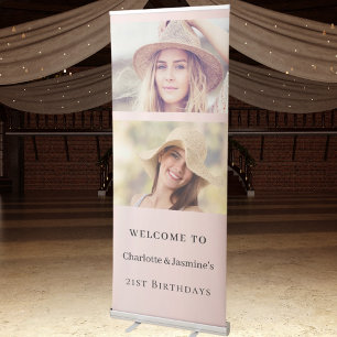 Photo rose gold 2 persons birthday welcome retractable banner