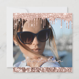 Photo Rose Gold Drip  Bridal Sweet16th Graduation Invitation