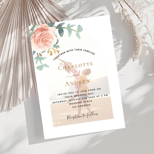 Photo rose gold floral greenery photo arch wedding invitation (Creator Uploaded)