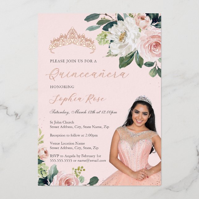 Photo Rose Gold Floral Quinceanera (Front)