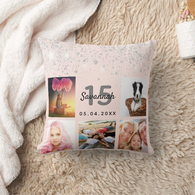 Photo rose gold glitter blush pink Quinceanera Cushion (Blanket)