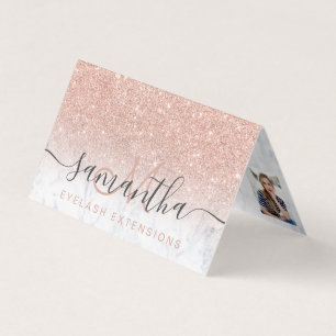 Photo rose gold glitter marble eye aftercare business card