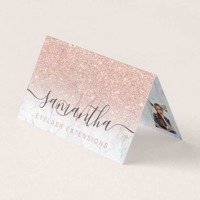 Photo rose gold glitter marble eye aftercare business card (Front)