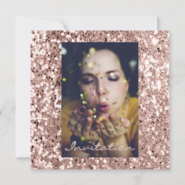Photo Rose Gold GlitterBridal Sweet16th Graduation Invitation (Back)