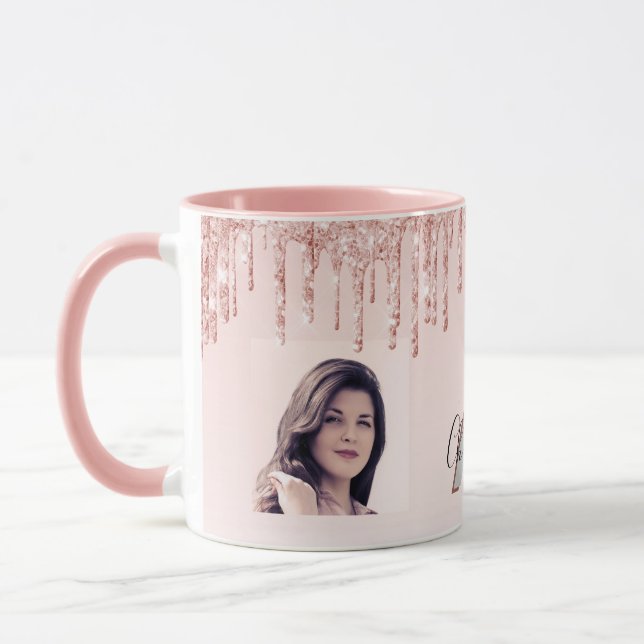 Photo rose gold monogram blush pink mug (Left)