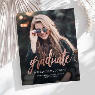 Photo Rose Gold Script Graduation Announcement