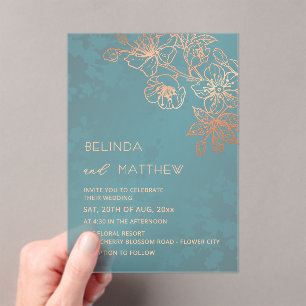 Photo Rose Gold Teal  Transparent Wedding Acrylic Invitations