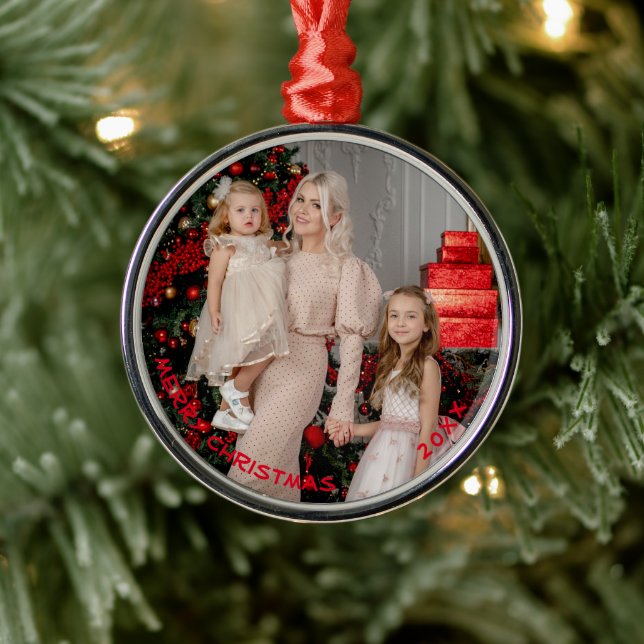 Photo Round Christmas Ornaments, Custom Holiday  Metal Tree Decoration (Tree)