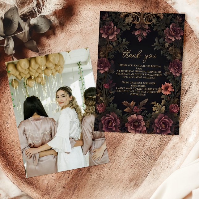 Photo Royal Victorian Floral Gothic Bridal Thank You Card (Creator Uploaded)