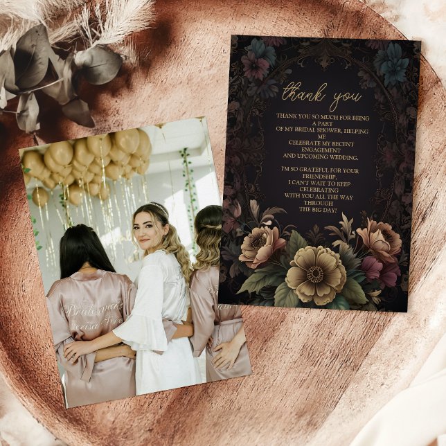 Photo Royal Victorian Gothic Floral Bridal Thank You Card (Creator Uploaded)