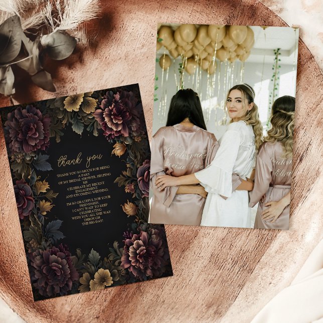 Photo Royal Victorian Gothic Floral Wedding Thank You Card (Creator Uploaded)