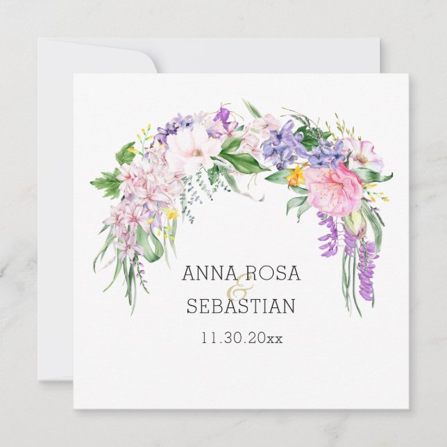 *~* PHOTO RSVP Flowers AR12 QR Wedding Invitation (Front)