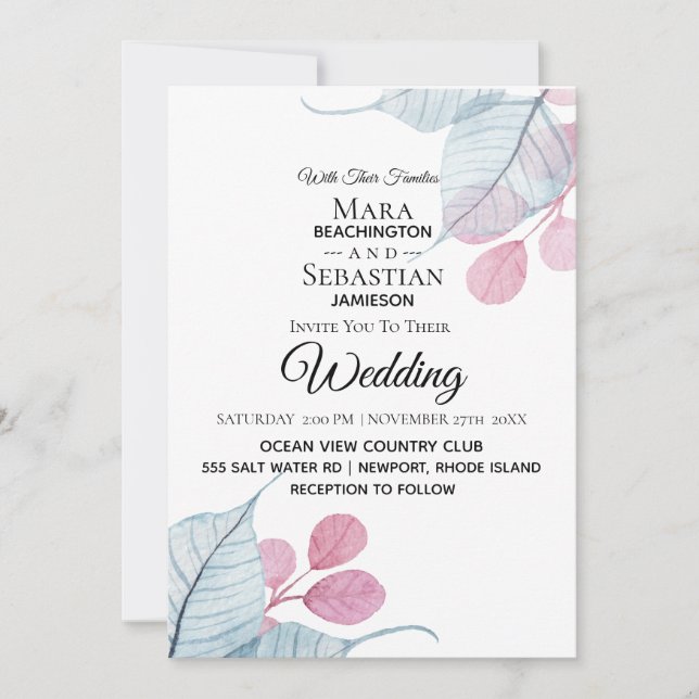 ~* Photo - RSVP - QR BOTANICAL Leaves Wedding Invitation (Front)