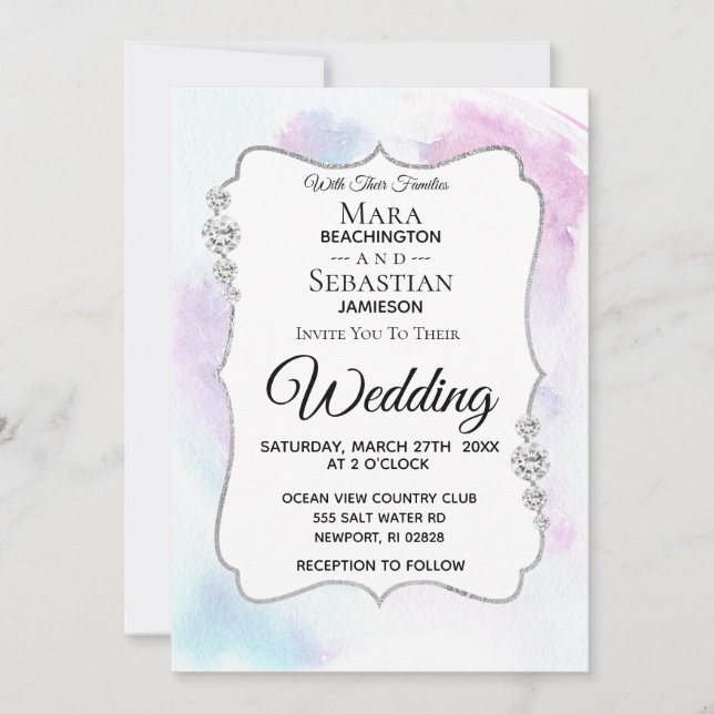 *~* PHOTO +  RSVP + QR - Diamond ABSTRACT  Wedding Invitation (Front)
