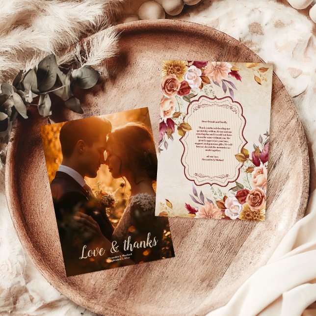 Photo Rust Terracotta Flowers Burnt Orange Wedding Thank You Card (Creator Uploaded)