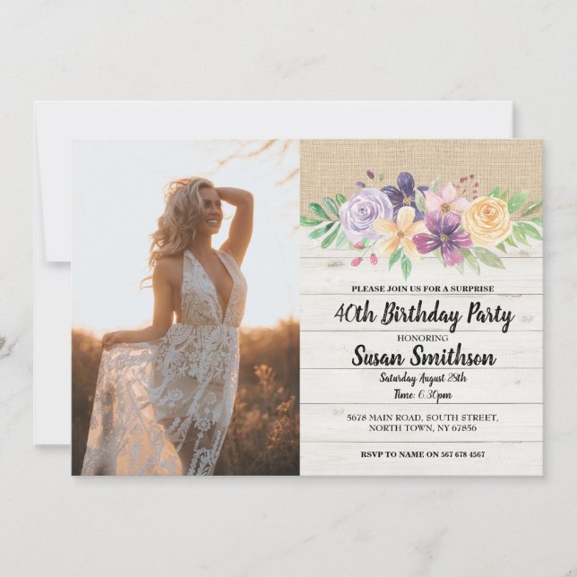 Photo Rustic 21st 30th or 40th Birthday Party Wood Invitation (Front)