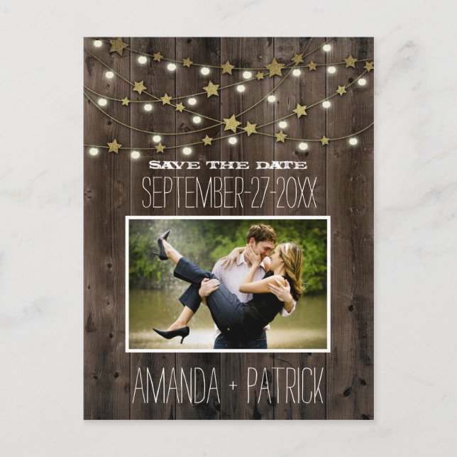 Photo Rustic Barn Wood Wedding Save The Date Cards (Front)