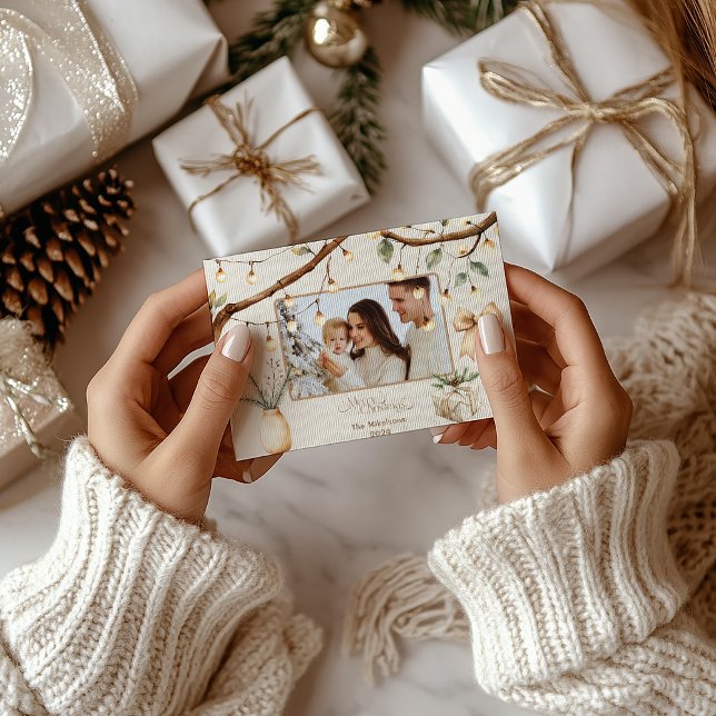 Photo Rustic Botanical Christmas Holiday Card (Creator Uploaded)