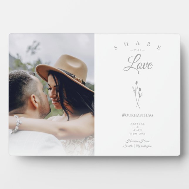 Photo Rustic Botanical Wedding #Hashtag Share Love Plaque (Front)