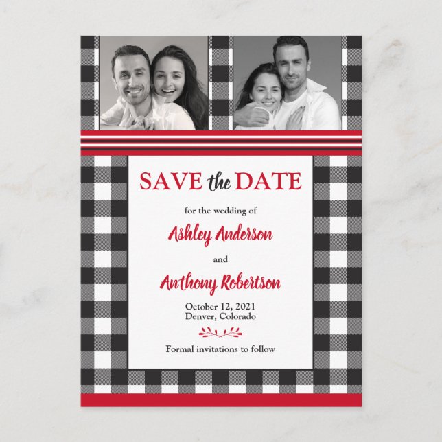 Photo Rustic Buffalo Plaid Wedding Save Date Postcard (Front)