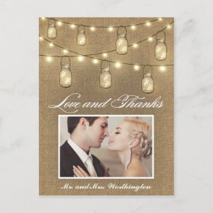 Photo Rustic Burlap Mason Jar Thank You Postcards