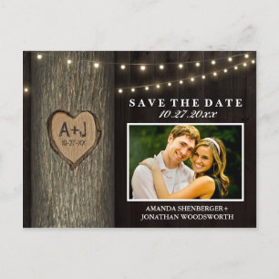 Photo Rustic Carved Oak Tree Save The Date Cards