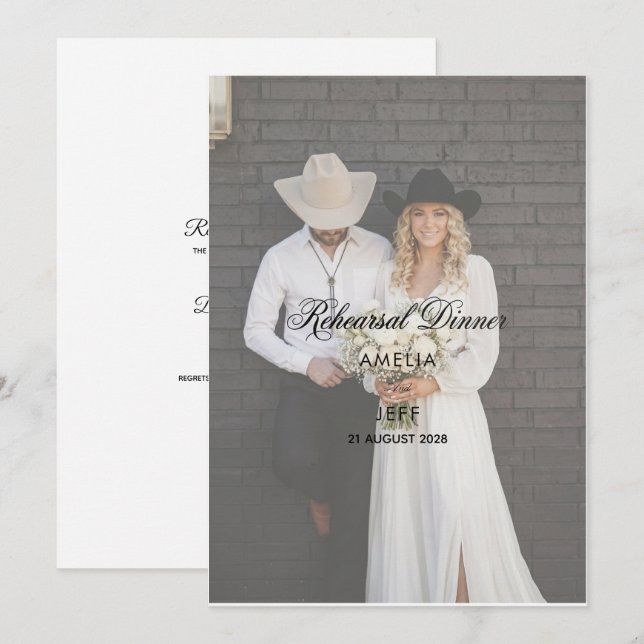 photo rustic cowboy boho simple classic rehearsal  invitation (Front/Back)