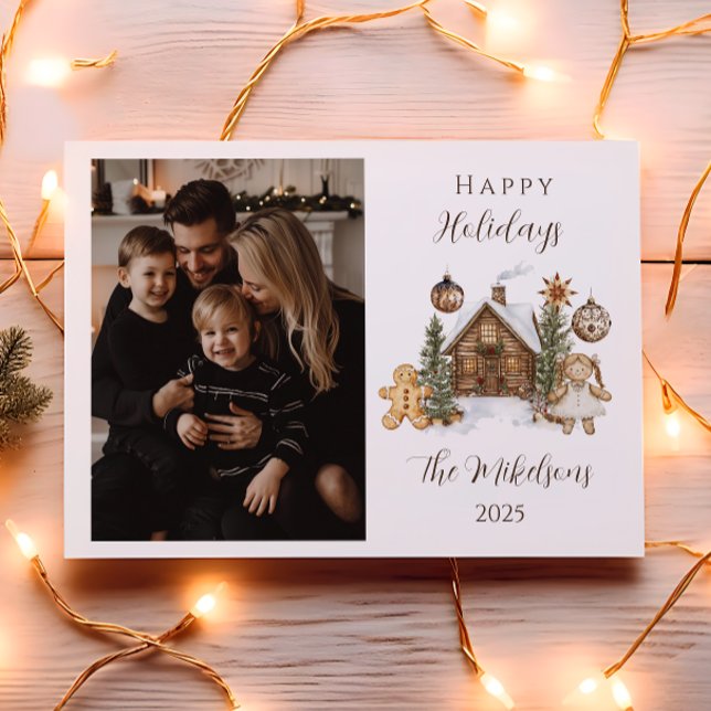 Photo Rustic Gingerbread Cabin Christmas Holiday Card (Creator Uploaded)