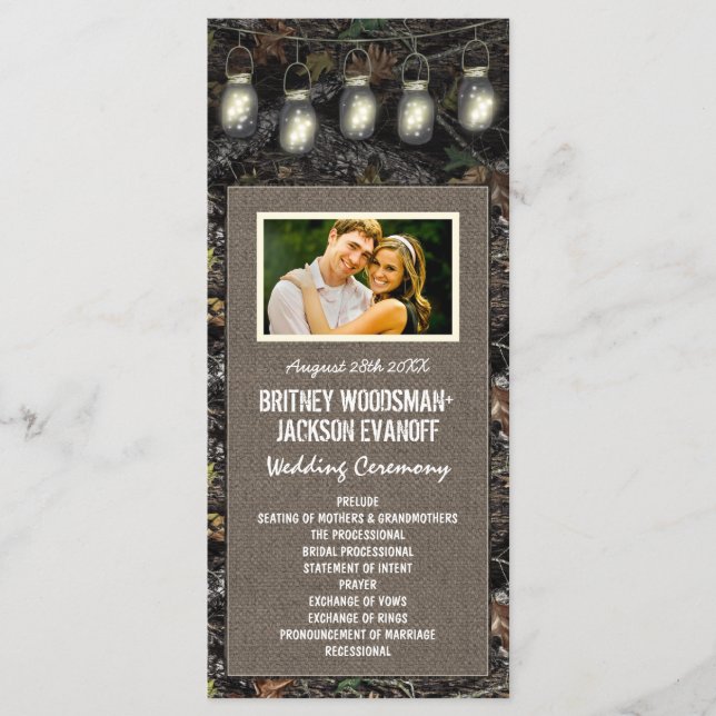 Photo Rustic Mason Jar Camo Wedding Programs Programme (Front)
