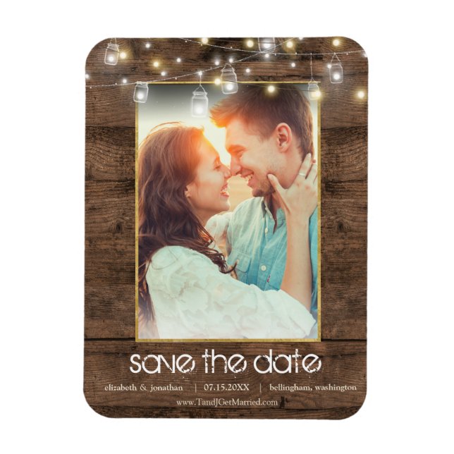 Photo Rustic Mason Jar String Lights Save The Date Magnet (Vertical)
