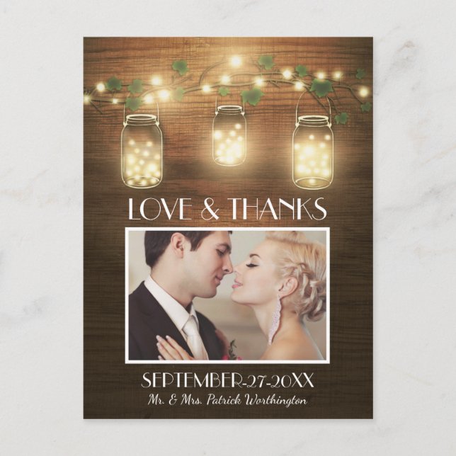 Photo Rustic Mason Jar Thank You Cards Postcards (Front)