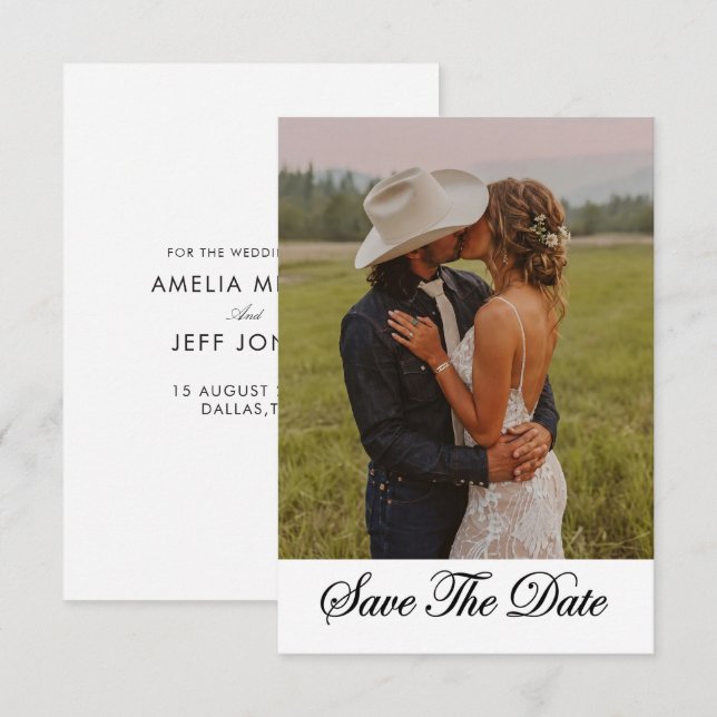 photo rustic minimal simple modern stylish save  the date (Front/Back)