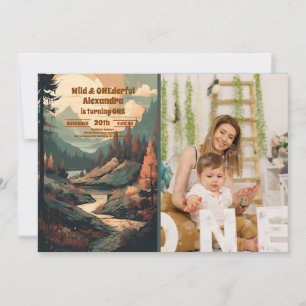 Photo Rustic Mountain Forest 1st Birthday Invitation