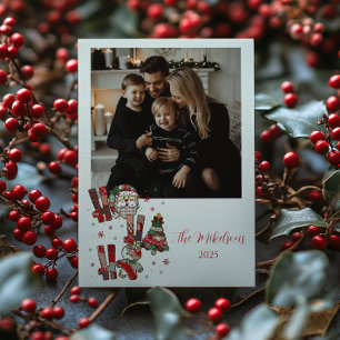 Photo Rustic Patchwork Ho Ho Ho Christmas Holiday Card