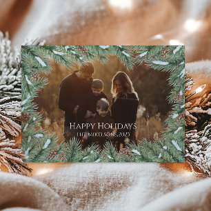 Photo Rustic Pinecone Family Christmas Holiday Card