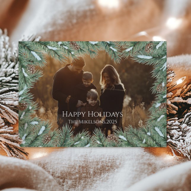 Photo Rustic Pinecone Family Christmas Holiday Card (Creator Uploaded)