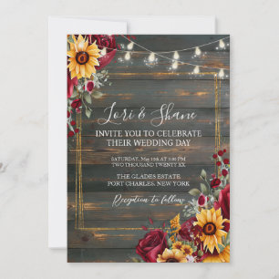  Photo Rustic Rose and Aster QR Code Wedding Invitation