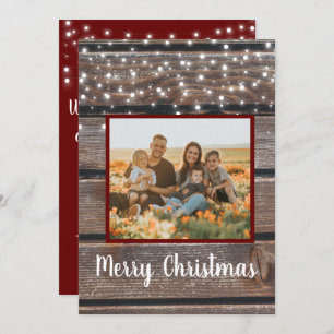 Photo Rustic String Lights Red Christmas card