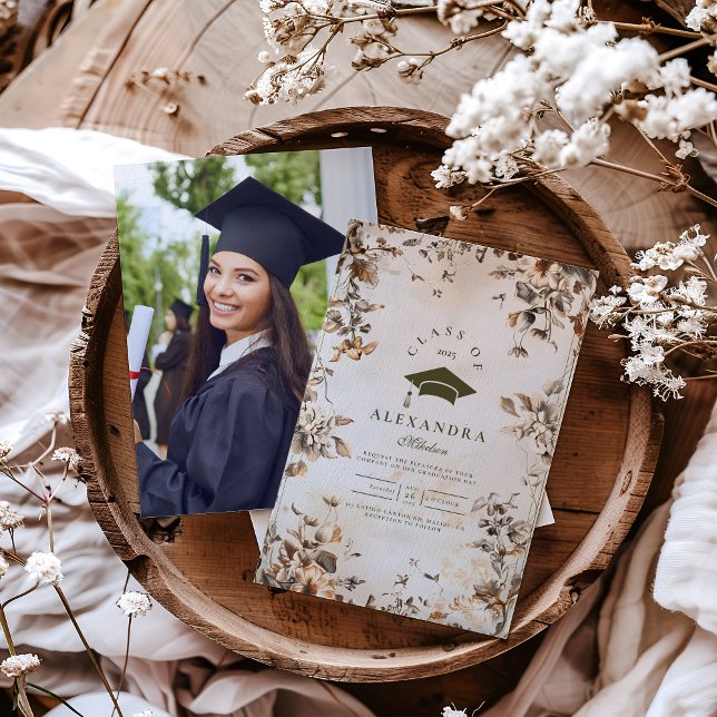 Photo Rustic Vintage Wildflower Bloom Graduation Invitation (Creator Uploaded)
